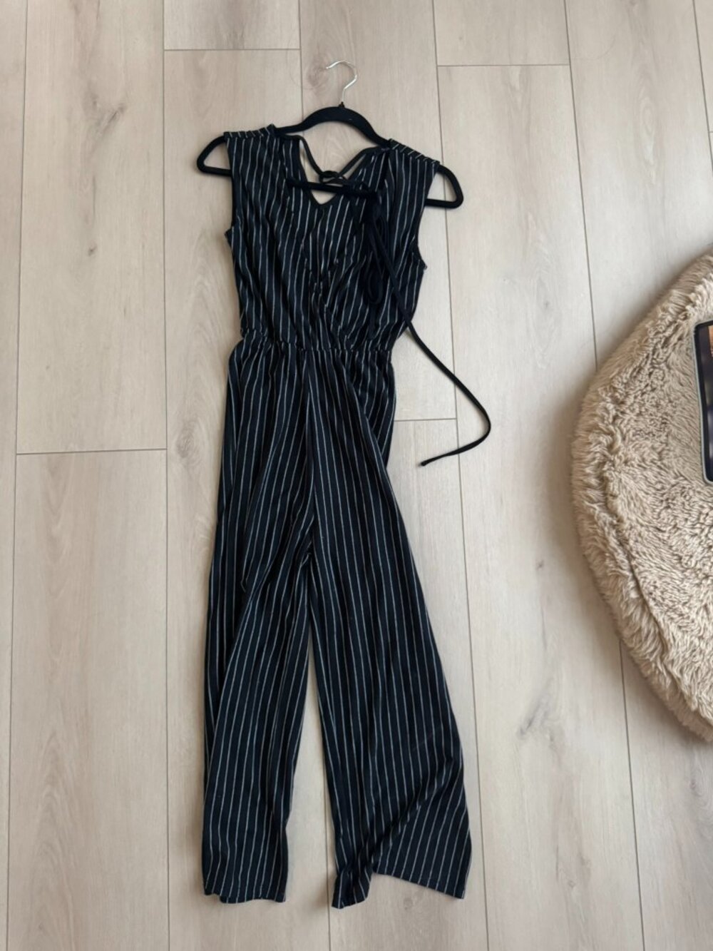 Cotton On Pinstripe Tie Back Sleeveless Jumpsuit Black XXS